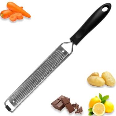 Imagem de Ralador Régua em Aço Inox 34cm Cabo Ergonômico Preto Lâmina Super Afiada Ralador de Queijo Casca de limão Gengibre Noz-Moscada Chocolate Coco e Especiarias Secas Leve e Durável