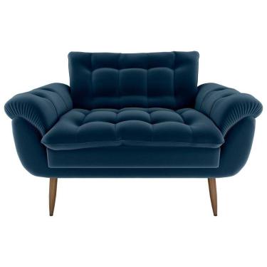 Imagem de Sofá 2 Lugares Pequeno 1,25 Pés Em Madeira Maciça Xangai Veludo Azul Matrix Veludo Azul
