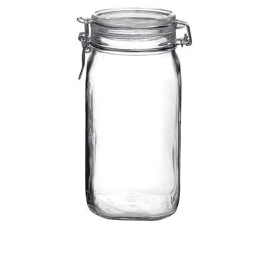 Imagem de Pote hermético quadrado 1,5 Litro (1500ml) Fido Rocco Bormioli de vidro transparente com tampa para armazenamento de alimentos