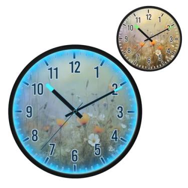 Imagem de Blueangle Relógio de parede LED que brilha no escuro e ativado por voz, silencioso design de flores silvestres coloridas de 30,5 cm, funciona a bateria para decoração de quarto e sala de estar (331)