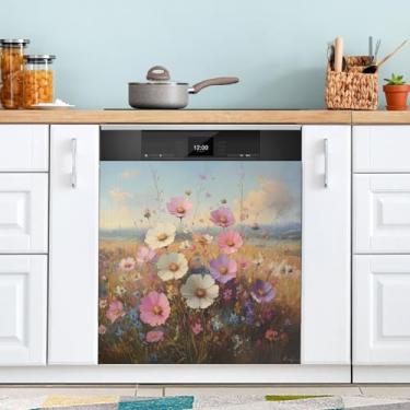 Imagem de ATTX Capa de ímã de lava-louças paisagens florais, 58 cm C x 66 cm A decoração da capa frontal da máquina de lavar louça, decalques de armário doméstico adesivos de eletrodomésticos #177