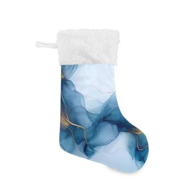 Imagem de GakkiGii 2 meias grandes de Natal em mármore azul claro, decoração de Natal para pendurar na parede da árvore da lareira, 45 x 31 cm