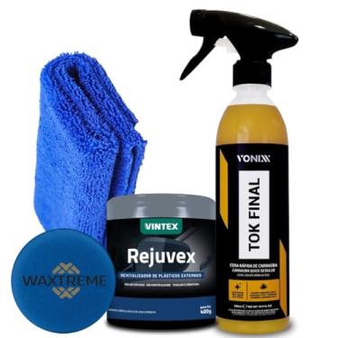 Imagem de Vonixx Kit Automotivo com Cera Líquida de Carnaúba Tok Final, Revitalizador de Plásticos Rejuvex, Aplicador de Espuma