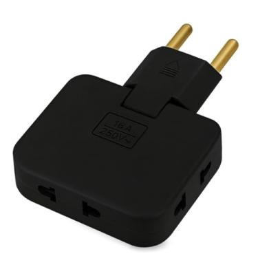 Imagem de Adaptador de Tomada Articulado com 3 Entradas 10A – Plug Dobrável, Compacto, Seguro, Ideal para Casa, Escritório e Viagens, Tomadas para Eletrônicos e Pequenos Eletrodomésticos PREMIUM (Preto)