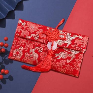 Imagem de Envelope vermelho de seda bolso vermelho chinês dinheiro da sorte Hong Bao cartão envelope para festival de primavera - design de botão de jade e sapo, envelopes festivos de dinheiro da sorte para o