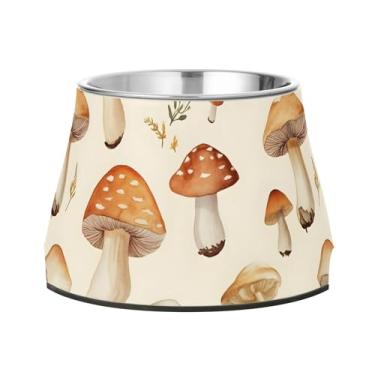 Imagem de SEHANY Tigelas para cães de ervas e cogumelos antiderrapante de aço inoxidável com fundo de borracha para evitar tombamento, tigelas elevadas para comida e água quadriculadas para cães e gatos