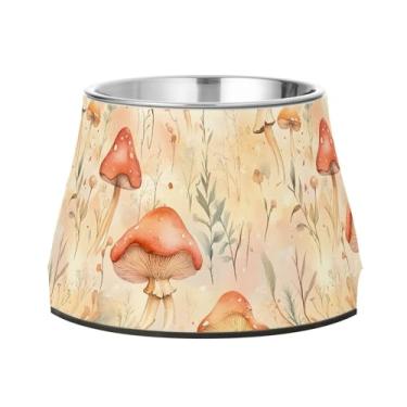 Imagem de SEHANY Tigelas para cães de ervas e cogumelos antiderrapante de aço inoxidável com fundo de borracha para evitar tombamento, tigelas elevadas para comida e água quadriculadas para cães e gatos