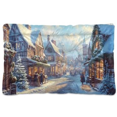 Imagem de Blueangle Cama de cachorro Christmas Street ultra macia e calmante para cães pequenos, cama retangular confortável para animais de estimação, 61 x 45 cm (836)