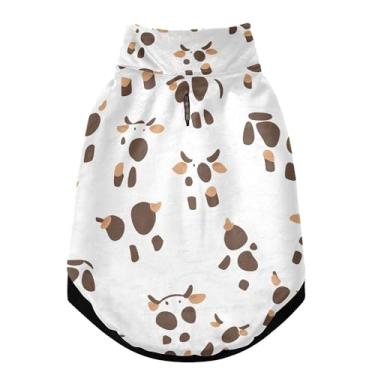 Imagem de SEHANY Casaco de cachorro marrom e branco com estampa de vaca para cães pequenos, superquente à prova de vento, jaqueta de inverno macia e aconchegante para clima de neve fria com coleira para animais