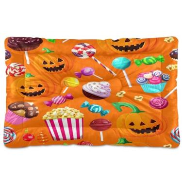 Imagem de SEHANY Cama de Halloween Pumpkins para cães e gatos com fundo antiderrapante, caixa de canil, colchão macio para animais de estimação, lavável para cães pequenos, médios e grandes, gatos, 91 x 61 cm