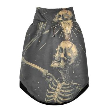 Imagem de SEHANY Casaco de cachorro com tatuagem de caveira para cães pequenos, superquente à prova de vento, jaqueta de inverno macia e aconchegante para clima de neve fria com coleira para animais de