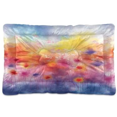 Imagem de SEHANY Cama para cães e gatos com flores silvestres coloridas com fundo antiderrapante, cama de canil, colchão macio para animais de estimação, lavável para cães pequenos, médios e grandes, gatos