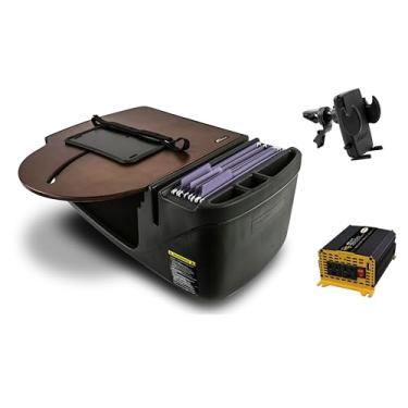 Imagem de AutoExec Mesa de carro AE-RMCD-PI-VC-21M Roadmaster e estação de trabalho portátil com inversor de potência de 400 watts e clipe de ventilação de telefone, mogno