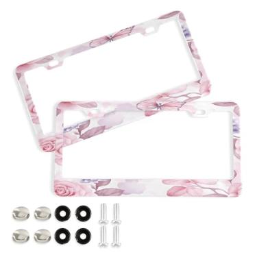 Imagem de SEHANY Molduras de placa de carro rosa dos namorados, capas de moldura de placa de carro de alumínio à prova de ferrugem com orifícios elípticos e parafusos serve para veículos padrão dos EUA tamanho