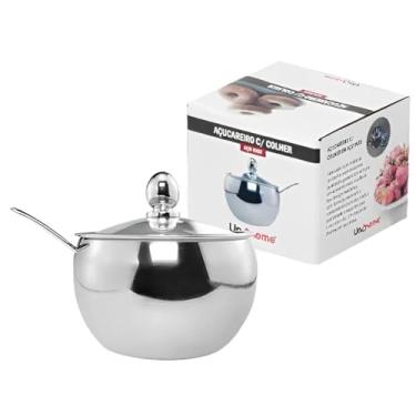 Imagem de Açucareiro Em Aço Inox Com Tampa De Vidro E Colher Cozinha 250ml UD191904