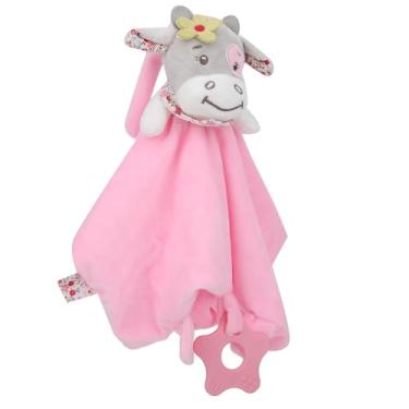 Imagem de Generic Brinquedo de Mordedor de Toalha de Animal de Pelúcia para Bebês, Cobertor Calmante Infantil Bordado, para Bebês Com Mais de 0 Anos de Idade (Guardanapo calmante Pink Cow Teether com papelão)