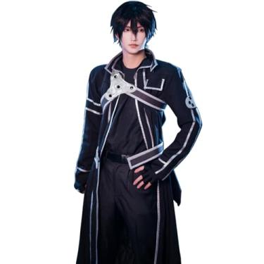 Imagem de COLSA Jaqueta preta unissex masculina anime cosplay casaco longo capa uniforme calça terno roupa de Halloween com luvas (3GG-preto)