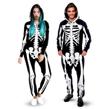Imagem de KatchOn Fantasia unissex de esqueleto de Halloween para casais – fantasia de festa para homens e mulheres adultos