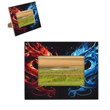 Imagem de hongjinglin Porta-retrato 12,76 x 17,78 cm, dragão de madeira, vermelho, azul, molduras legais com tapete para parede e mesa, para decoração de casa e amigos da família, ideias de presente de