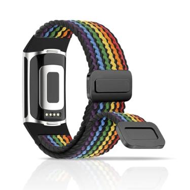Imagem de Chinber Pulseira trançada compatível com Fitbit Charge 6 para mulheres/Fitbit Charge 5, pulseira esportiva esportiva de tecido de nylon elástico para Fitbit Charge 6/Charge 5 para mulheres e homens