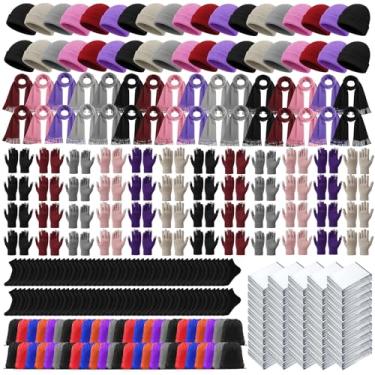 Imagem de Shyyween 300 peças de suprimentos para desabrigados cobertores de emergência de inverno a granel gorros chapéu luvas cachecóis meias sacos de cordão para homens mulheres clima frio acampamento ao ar