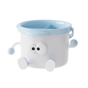 Imagem de predolo Organizador de mesa, porta-lápis e charmoso com alça larga, 4 compartimentos para maquiagem, material de escritório e controles remotos, Branco E Azul