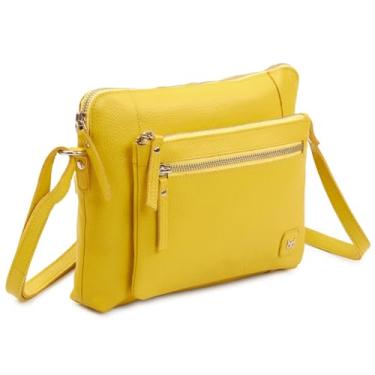 Imagem de Wise Owl Accessories Bolsa tiracolo pequena e macia de couro verdadeiro, bolsa tiracolo transversal, Napa amarela, 8"x10.5"x1.75"