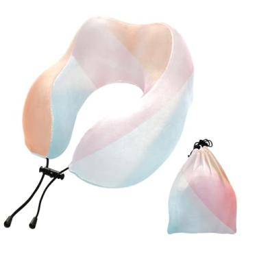 Imagem de CEBUGI Travesseiros de viagem portáteis em forma de U, travesseiro de pescoço de espuma viscoelástica com trava de corda ajustável para avião, viagem, trem, negócios, escritório, soneca (fundo de cor