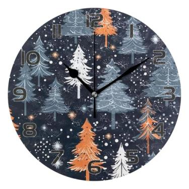 Imagem de YETTASBIN Relógio de parede de árvore de Natal, silencioso, sem tique-taque, operado por bateria, relógio redondo decorativo criativo para cozinha, sala de estar, banheiro, decoração de escritório em