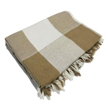 Imagem de Manta Para Sofá Luxo Gigante 120x210 Algodão - Capa Protetora e Decorativa para Sala (Caramelo C/Cru Retângulo)