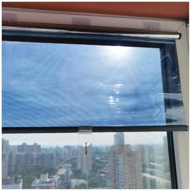 Imagem de uhyOHF Persiana de rolo transparente unidirecional, privacidade diurna com bloqueio de sol, cortinas azul-prata com controle de calor com ganchos adesivos, persianas espelhadas unidirecionais (H-150