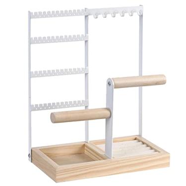 Imagem de ZJchao Suporte de Joias de 4 Camadas, Suporte Organizador de Brincos, Colares, Anéis, Bandeja de Barra de Madeira, Escolha Ideal para Presente.Expositor de Joias (White)