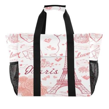 Imagem de Wassud Bolsa de compras reutilizável para torre romântica grande bolsa organizadora de lona impermeável para praia, piquenique, lavanderia, viagem