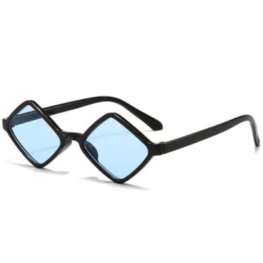 Imagem de Óculos de sol com armação pequena em formato de losango, feminino, masculino, fashion, personalidade, para dirigir, viagem, UV400 (preto, azul)
