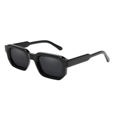 Imagem de JRLLFD Óculos de sol de acetato com corte chanfrado, polarizados, armação retangular, masculino, feminino (preto)