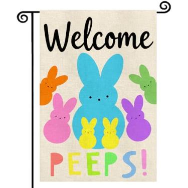 Imagem de Bandeira de jardim de boas-vindas da Páscoa, 30,5 x 45,7 cm, dupla face, coelho externo, bandeira vertical para quintal