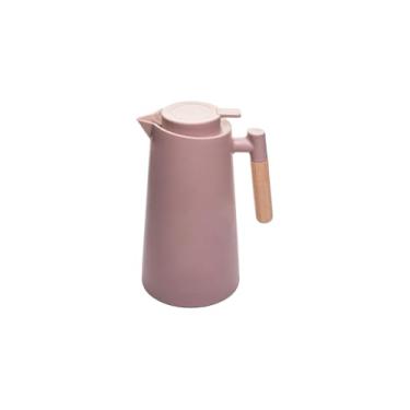 Imagem de Garrafa Térmica com Cabo de Madeira, 1 Litro, Marrom, Vidro e Plástico, 24x12cm, Pressão Superior