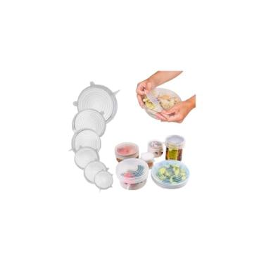 Imagem de Tampas de Silicone Reutilizáveis, Kit com 6 Tamanhos, Elásticas, Livres de BPA, para Panelas, Potes e Frutas