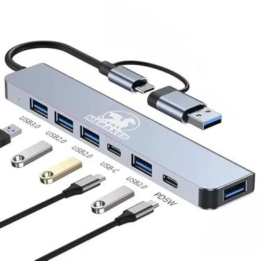 Imagem de MERAXES Hub USB-C e USB 7 em 1, adaptador multiportas de alumínio com portas USB-C, USB 3.0 e USB 2.0, estação de ancoragem multiUSB para MacBook Pro/Air, iPad, laptops e PCs