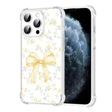 Imagem de Vulfwela Capa para iPhone 11 Pro de 5,8 polegadas, com laço amarelo, linda estampa romântica de flores, capa de telefone transparente para mulheres e meninas, antiamarelamento, antiqueda, à prova de