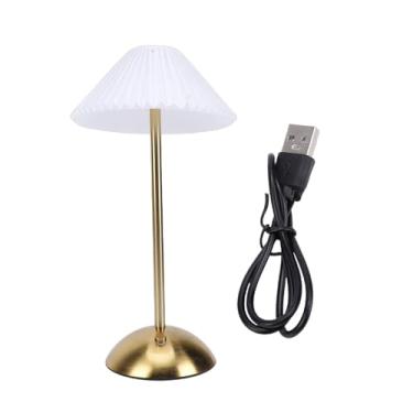 Imagem de Fafeicy Abajur de Cabeceira, Luz Noturna Recarregável Sem Fio Com Tecido Plissado e Base de Metal, 3 Tons de Luz Ajustáveis, para Mesa de Quarto, Berçário, Sala de Estar (Estilo 1)