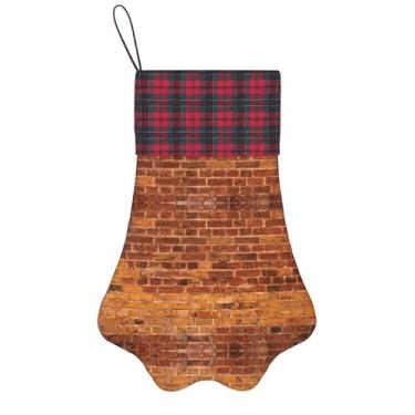 Imagem de SKKNT Impressão de fundo de parede de tijolos industriais, meias de Natal, animais de estimação, decoração de Natal, cães, gatos, árvores, doces, presente, conveniente