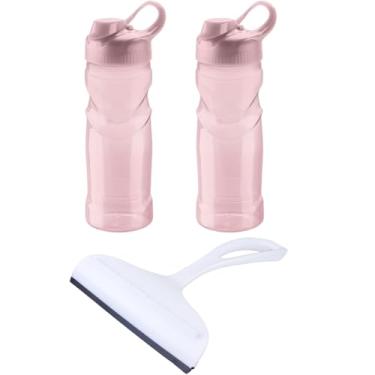 Imagem de Conjunto de 1 Rodo Plástico Multiuso Branco com Raspador 18cm + 2 Garrafa Squeeze Sport Fit 500 ML Rosa