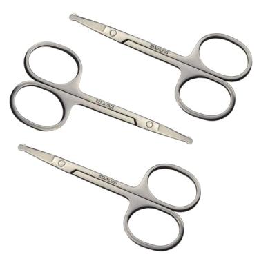 Imagem de Pacote com 3 tesouras de cabelo para sobrancelha e nariz, tesouras profissionais de aço inoxidável de 9 cm, aparador de pelos faciais para mulheres e perucas de renda, para aparar pequenos detalhes de