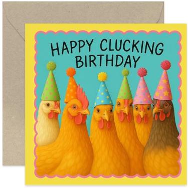 Imagem de Cartão de aniversário Happy Clucking, design engraçado de galinha de galinha - quadrado, em branco por dentro com envelope premium
