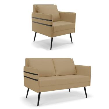 Imagem de Kit 01 Namoradeira E 01 Poltrona Linho A32 Palha