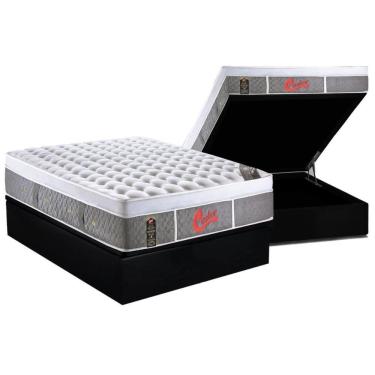 Imagem de Cama Box Baú Casal: Colchão Molas Castor Pocket Light Stress Oxygen New Plush + Base Black(138X188)