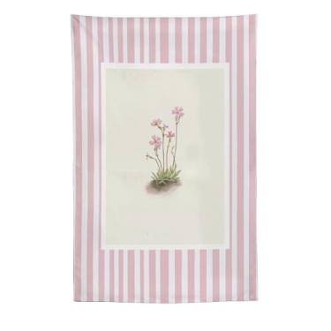 Imagem de Tapeçaria de parede botânica de flor rosa vintage listras blush boho cottagecore decoração floral minimalista tecido para pendurar para quarto, dormitório, berçário, espaço de estar, apartamento