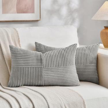 Imagem de Fancy Homi 2 pacotes de capas de almofada decorativas para lombar cinza neutro, 40,6 x 66 cm para sala de estar, sofá, casa de fazenda, boho, decoração de casa, capa de almofada de terracota com