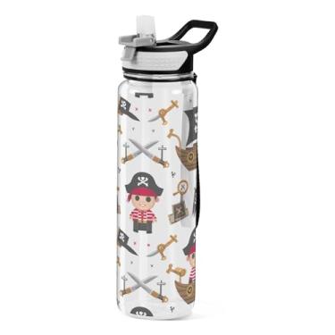 Imagem de ODAWA Pirate Crew Garrafa esportiva reutilizável branca de 946 ml com canudo e alça transparente Tritan 1 litro de jarro de água